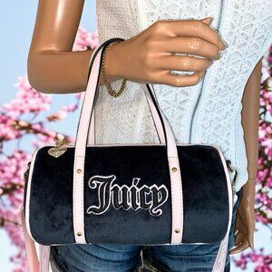 Juicy Couture Queen Of Everything Black Velvet Pink Crossbody Bag NWT